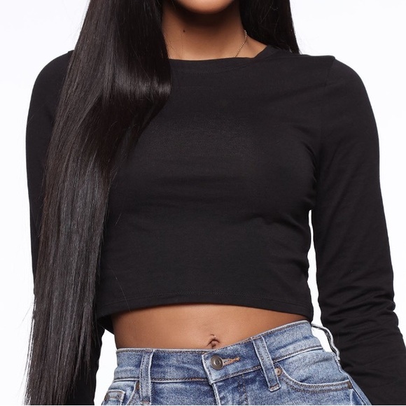 FASHION NOVA Black long sleeve crop top, size XS - Picture 1 of 4
